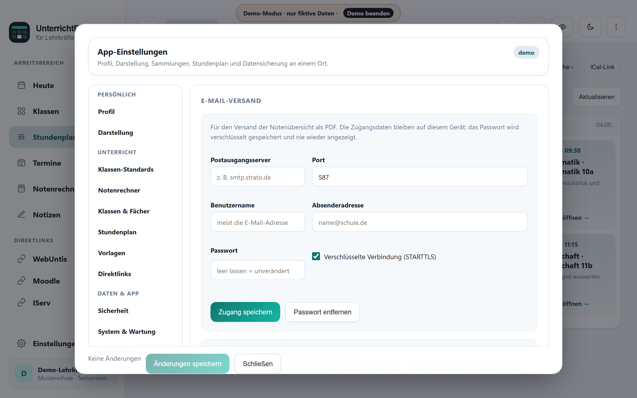 Einstellungen für den E-Mail-Versand